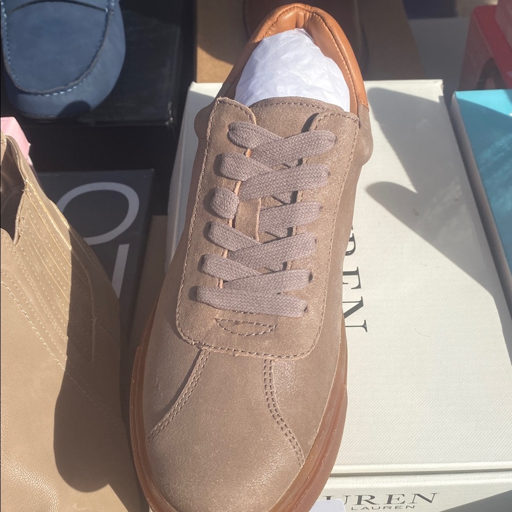 Kenneth Cole gentle souls Taupe Suede Athletic Sneaker with Brown Sole
